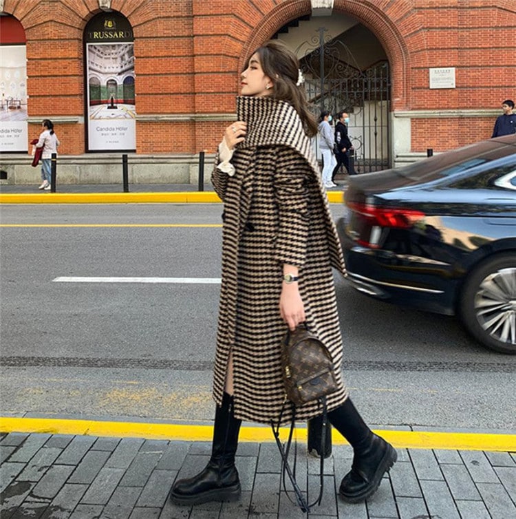 千格子鳥 気質コート 秋冬 通勤 OL エレガント ウールコート