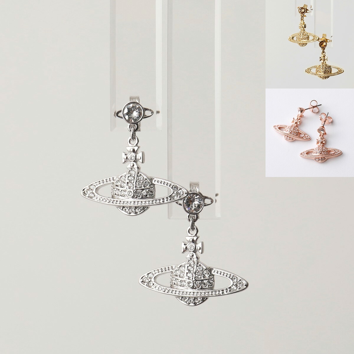 VivienneWestwood ヴィヴィアンウエストウッド ピアス 62020025 MINI BAS RELIEF DROP レディース クリスタル装飾 オーブ カラー3色