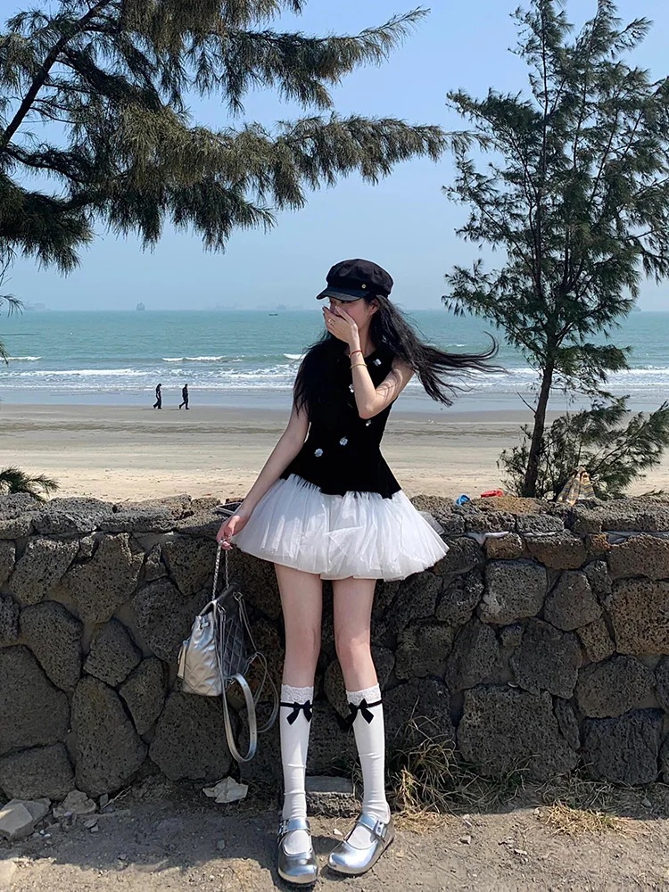 2025 春夏 ワンピース ドレス 異素材 ミニ丈 韓国ファッション レディース キラキラ光 切り替え おしゃれ かわいい お出かけ フレンチ