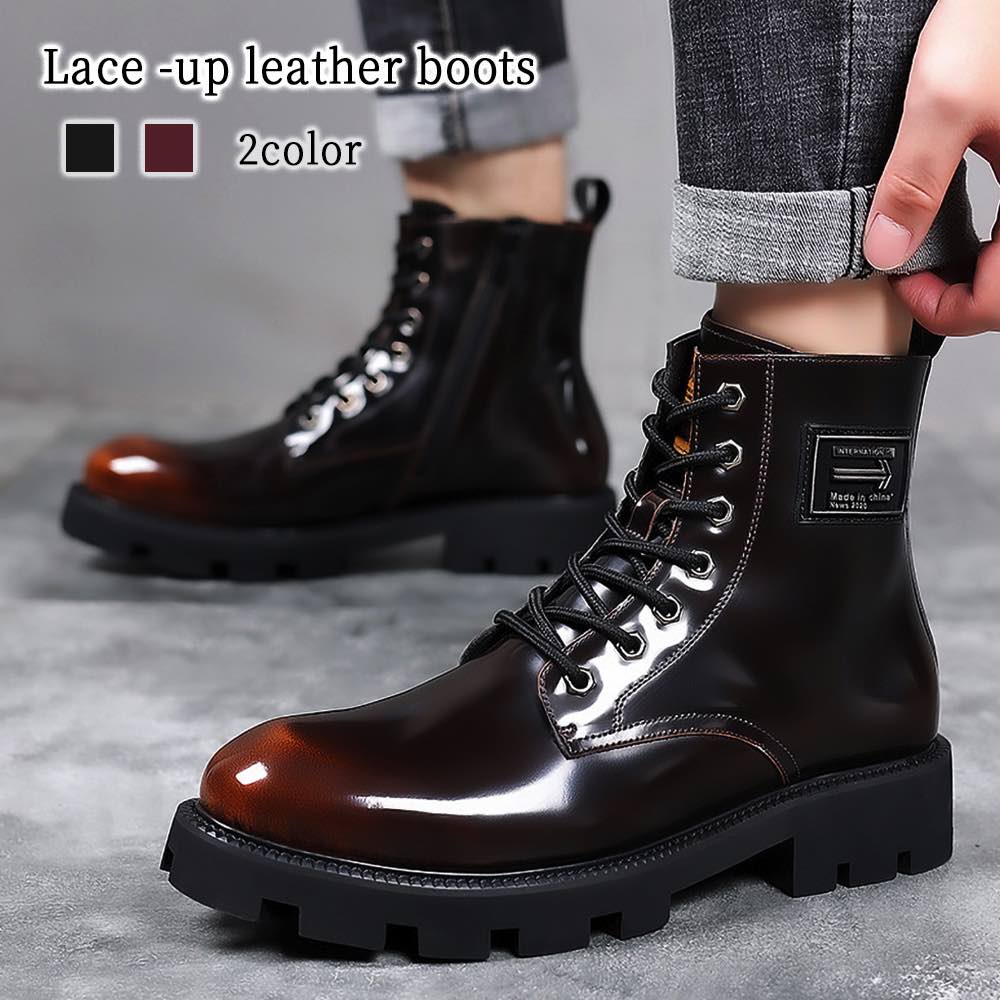 ブーツ メンズ レースアップレザーブーツ フロント ワーク セット 靴 滑らない 完全 春 軽い 幅広 モード 黒 冬 大人 革 ジッパー 防寒 防水 スエード ブランド ブーツファスナー 暖かい 人