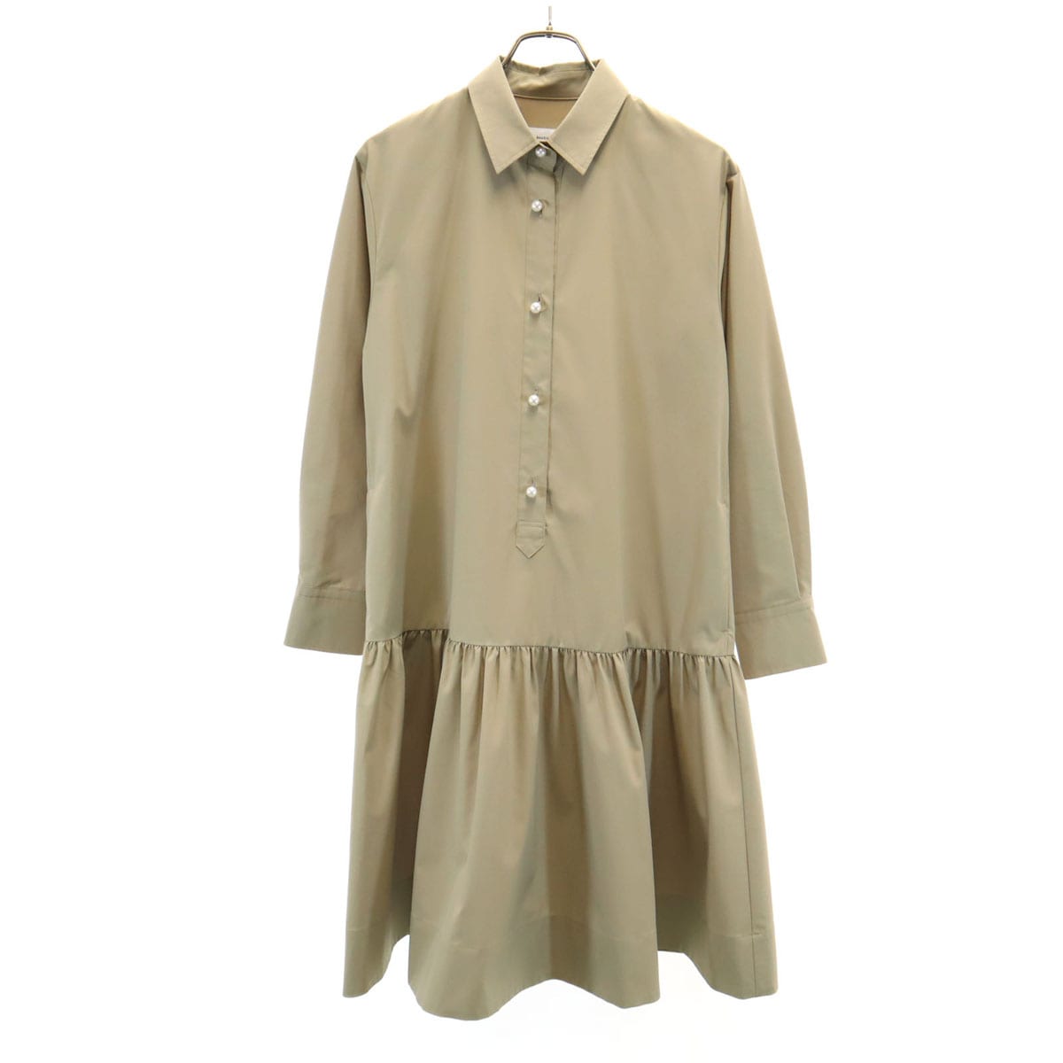 La boutique BonBon ラブティックボンボン 日本製 長袖 バールボタン シャツワンピース F カーキ レディース 古着