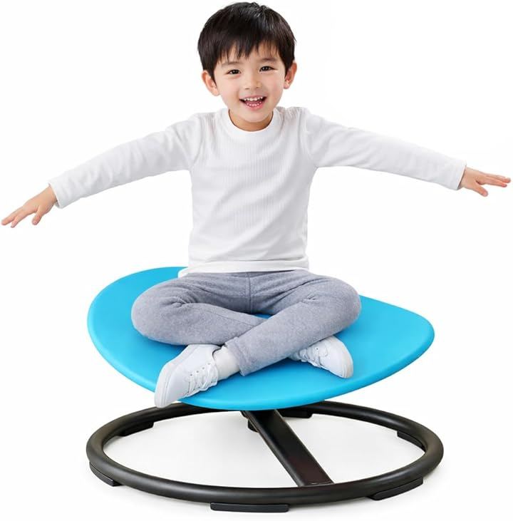 回転バランスチェア 子供用 スピンチェア 360度回転 室内遊び 知育玩具 バランス感覚トレーニング 組立簡単 日本語説明書付き (ブルー, 大型)