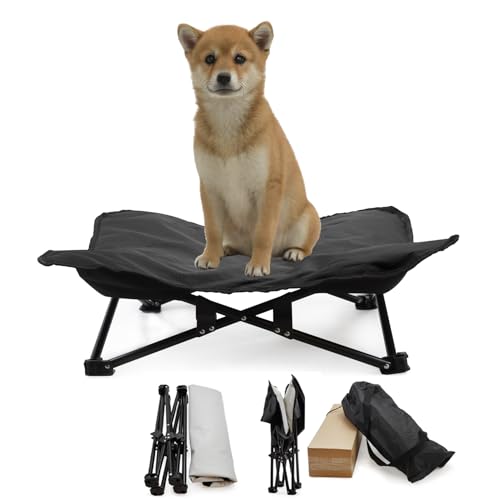 LuckyCode ドッグコット ペットコット 犬用コット 70x70cm ペットベッド 折りたたみ 犬用キャンプベッド 洗える 軽量 コンパクト 通気性 組立簡単 犬コット ブラック ペット用品 ア