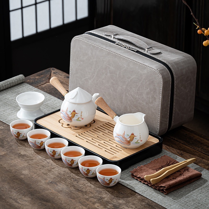 カンフー茶器徳化羊脂玉セット中国式サイドハンドル茶器高級ギフトボックス