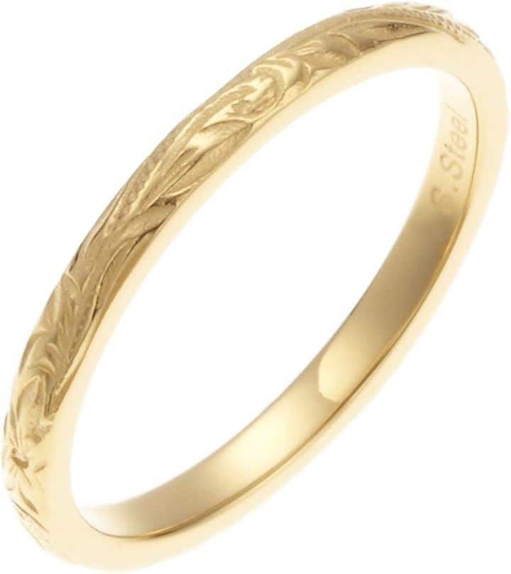 アクセサリーショップ サージカルステンレス製 K24金メッキ ハワイアン 細身 ペアにも リング 21号(ゴールド)