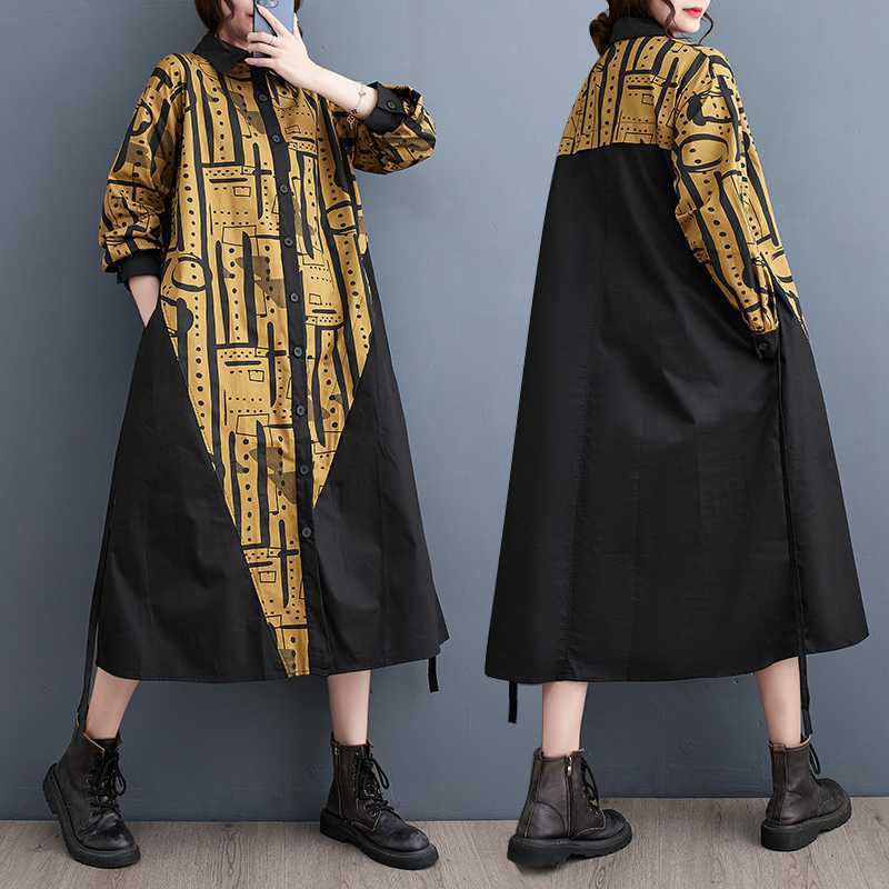 「ファットガール」 2024秋新品 ドッキングワンピース 大きいサイズ 体型カバー レディース シャツワンピース 韓国ファション メガ割30%までに制限