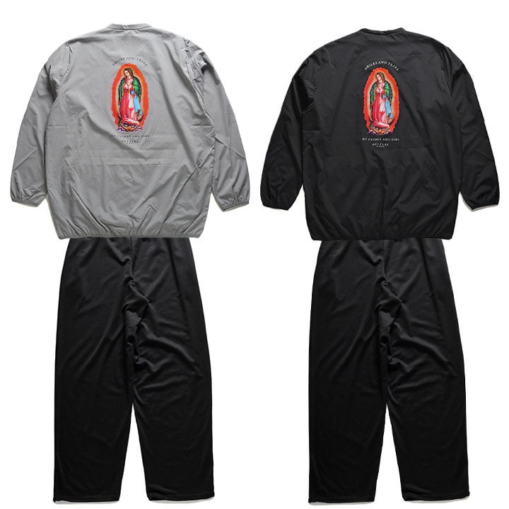 ACE FLAG 上下セット 長袖 メンズ グレー/黒 大きいサイズ エースフラッグ セットアップ ブルゾン アウター ナイロン ピステ Vネック マリア 聖母マリア