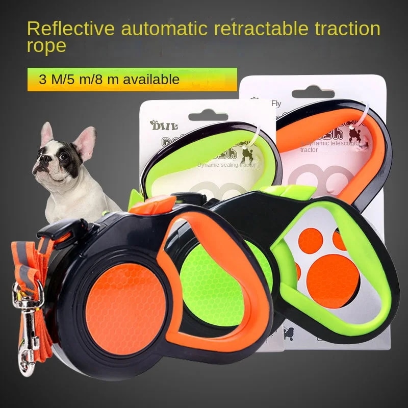犬の散歩用の回転式ナイロンプーラー,反射型ペットトラクター