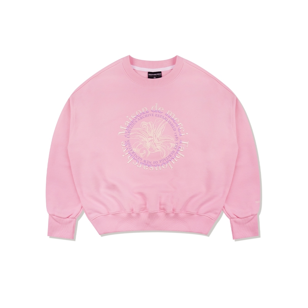 FABULOUS ARCHIVE 女性用クロップドサークルロゴエンボス加工ルリースヘビーテリースウェットシャツピンク (FCD3TS701W)