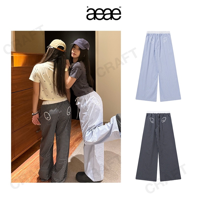 aeae送料無料格子パッチワークの天使の羽型スリムパンツ