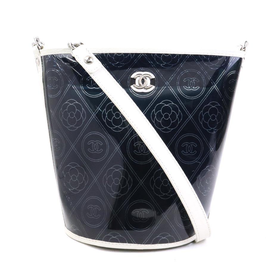 シャネル CHANEL ショルダーバッグ カメリア PVC/レザー ブラック×ホワイト レディース 90161i