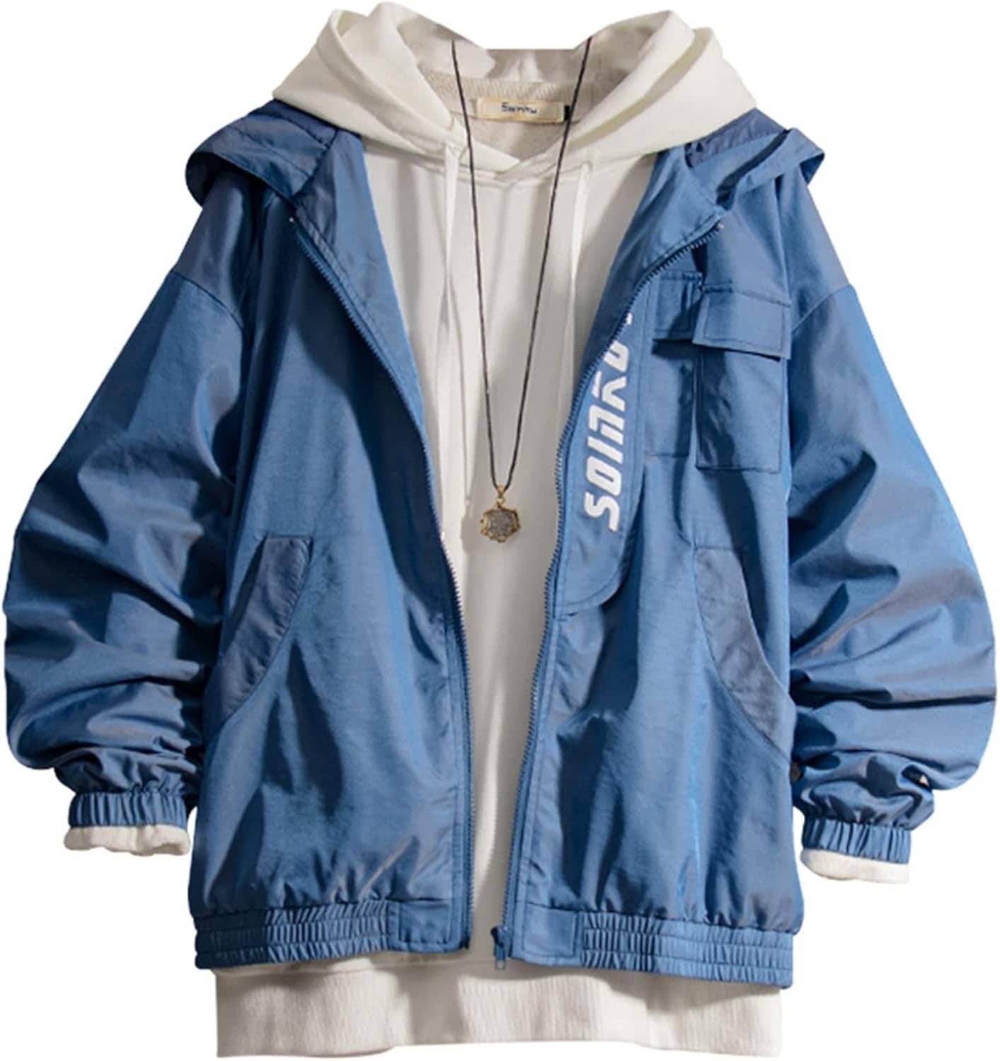 メンズ パーカー トップス アウター 春物 カーゴジャケット フード付き ジップアップ カッコイイ 柔らかい 防風 防寒 コンフォート カジュアル 長袖 ファッション 韓国風 プリント 英字