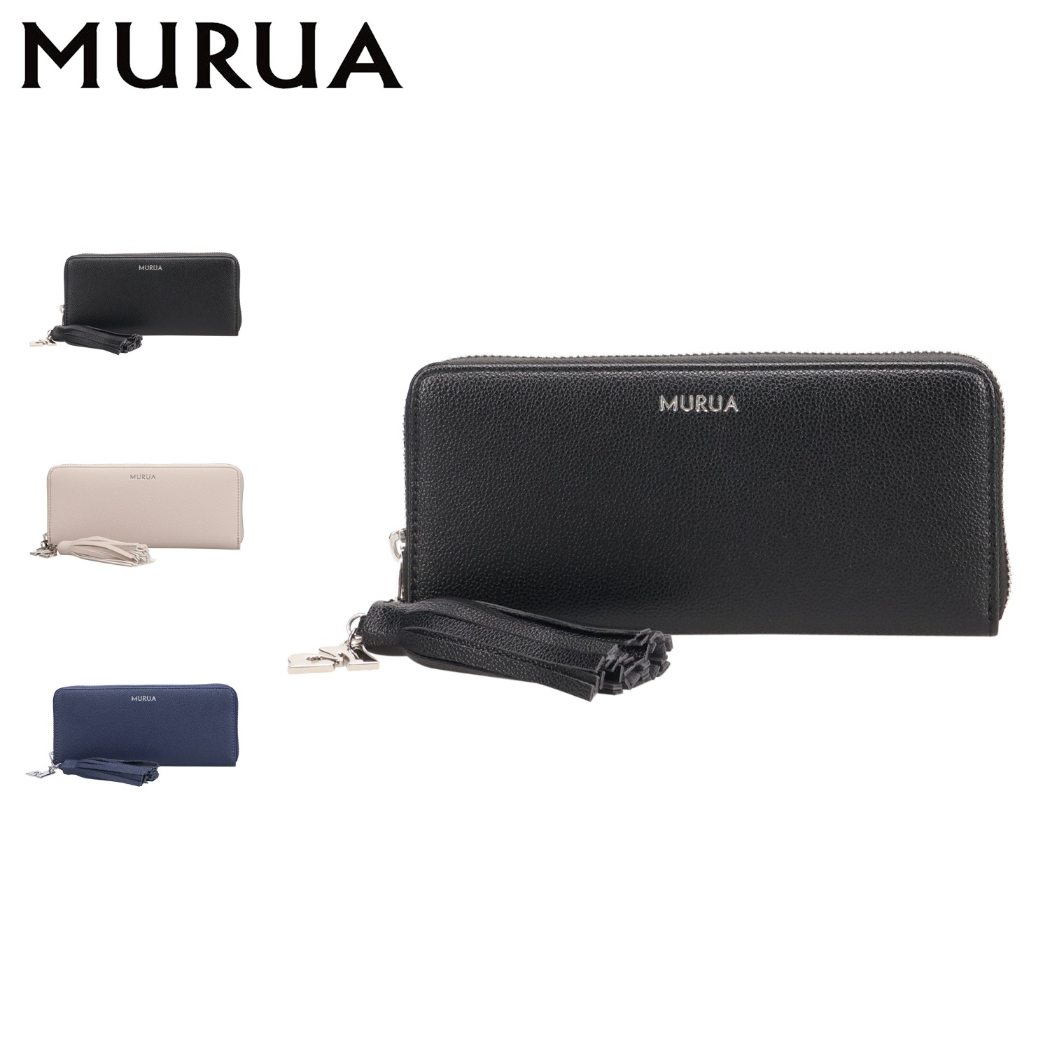 長財布 レディース ラウンドファスナー タッセル ブラック ライト グレー ネイビー 黒 MR-W1321