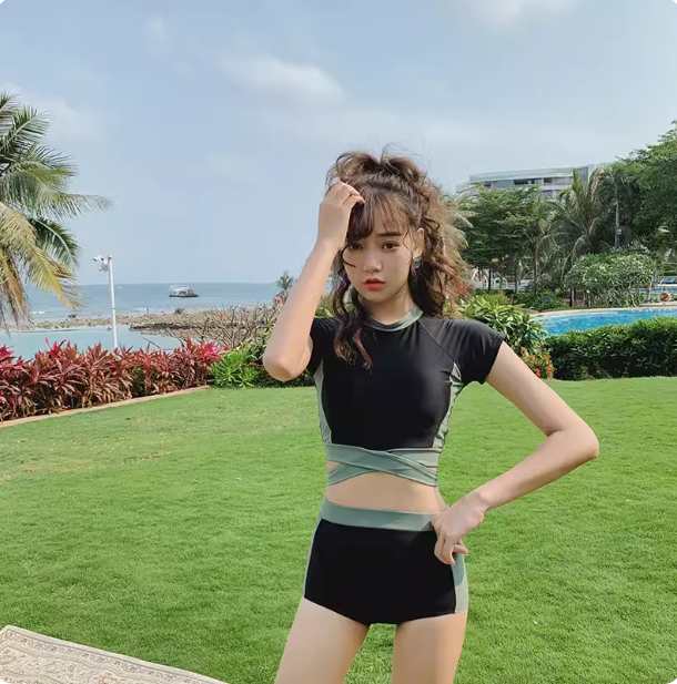 水着 スイムウエア セットアップ セパレート ツーピース 上下セット 長袖 半袖 ノンワイヤー ハイウエスト ショートパンツ 伸縮性 かわいい 大人可愛い きれいめ シンプル カジュアル 大人 上品 7,300円