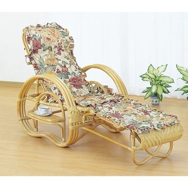 寝椅子 ラタン カウチソファ 三つ折り 籐家具 座面高35cm