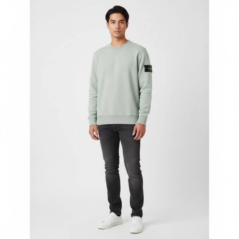ディモント・ストーン メンズ ワッペンパッチ レギュラーフィット クルーネック Tシャツ（セージグリーン） L1S15 6100060 S0051 V0055