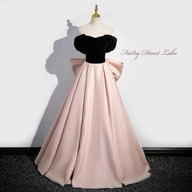 カラードレス 3way ロングドレス ブラック つけ袖 黒 ピンク バックリボン パーティードレス ウェディングドレス ウエディングドレス 結婚式 二次会 花嫁 前撮り 演奏会 発表会 カクテルドレス