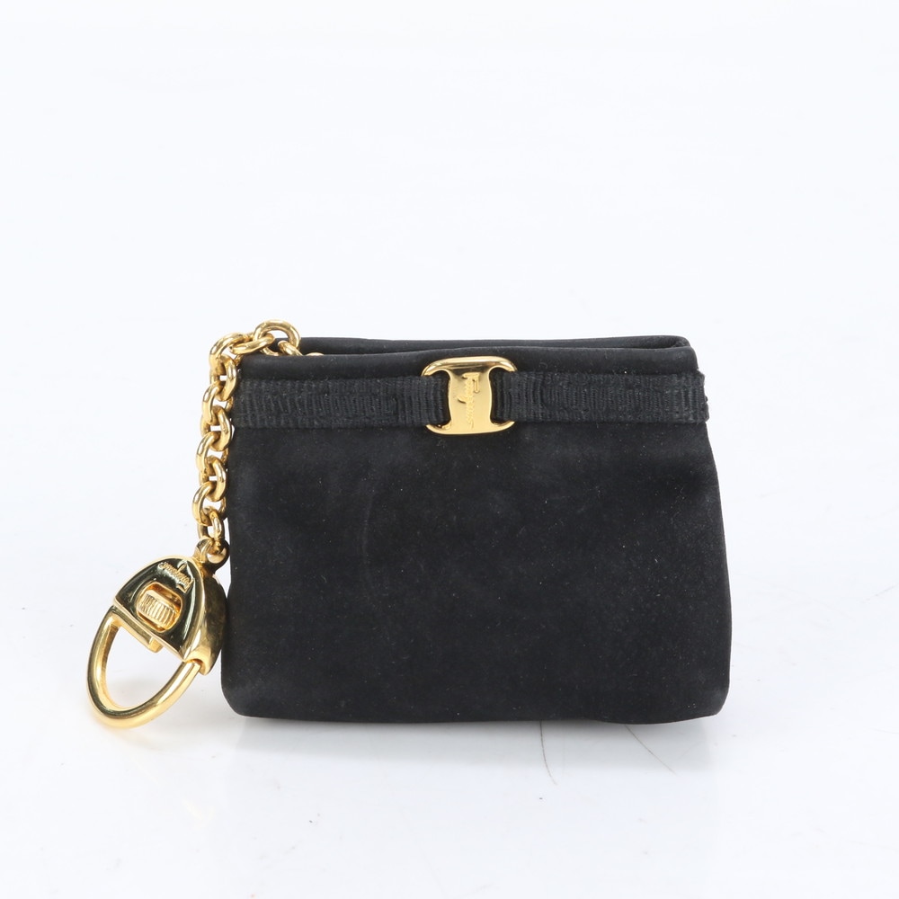 美品 ヴァラ ミニ ポーチ バッグ チャーム キーホルダー レザー キーリング ブラック 黒 ゴールド レディース MMM CL87-20 中古