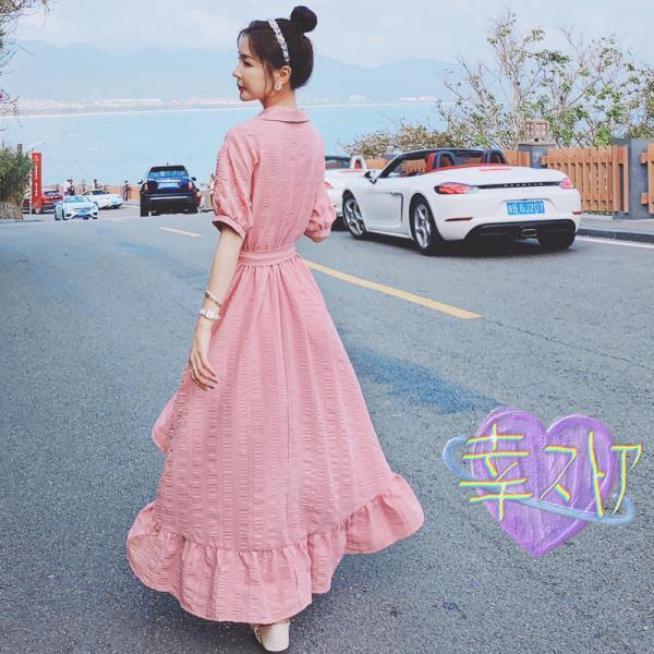 ワンピース レディース 夏 半袖 シャツ Aライン おしゃれ 着痩せ 韓国風 キレイめ 無地 ピンク デート OL 二次会 カジュアル 30代 40代 50代