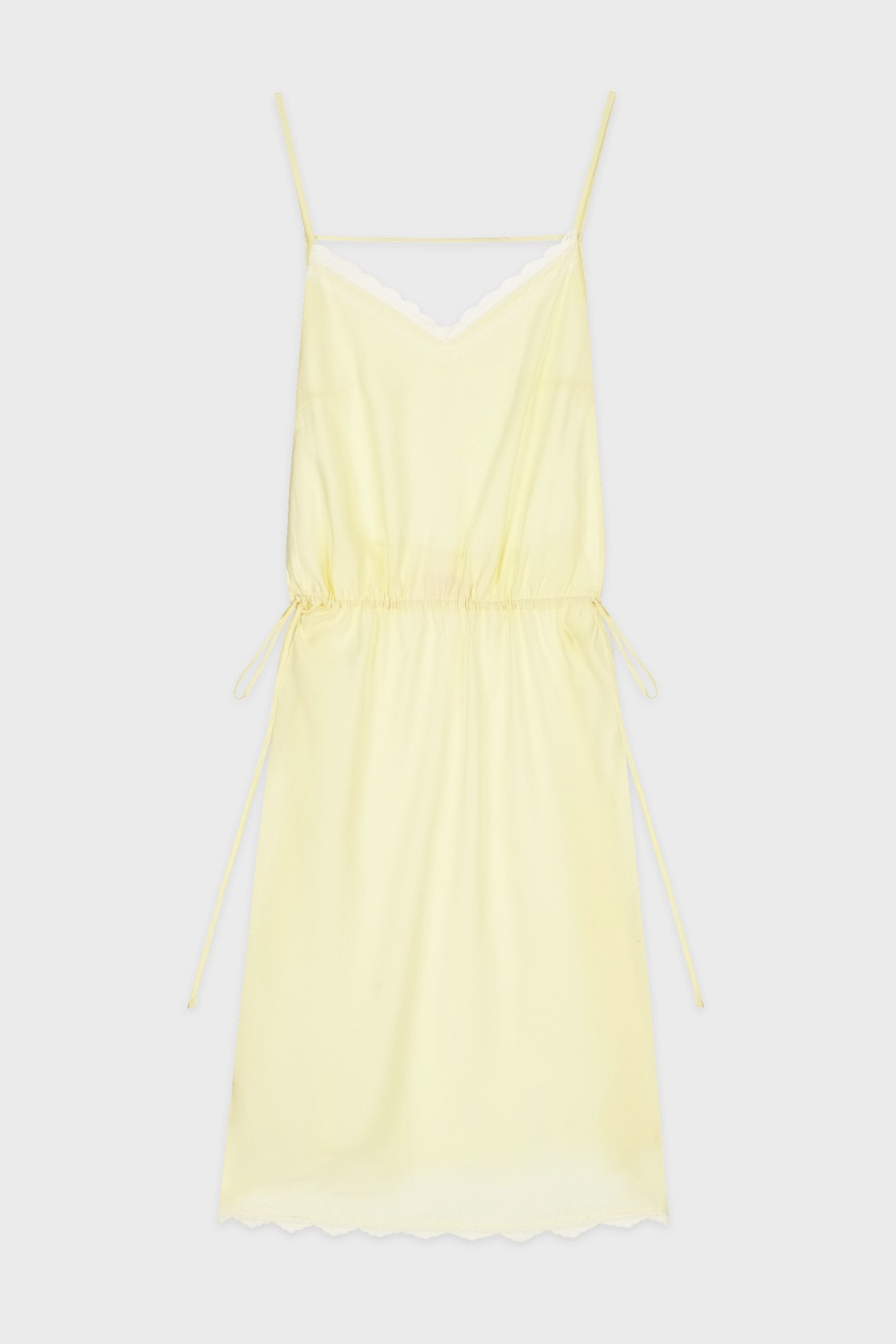 【SINOON】 V-NECK LAYERED LAVE SILKY DRESS : CREAM YELLOW