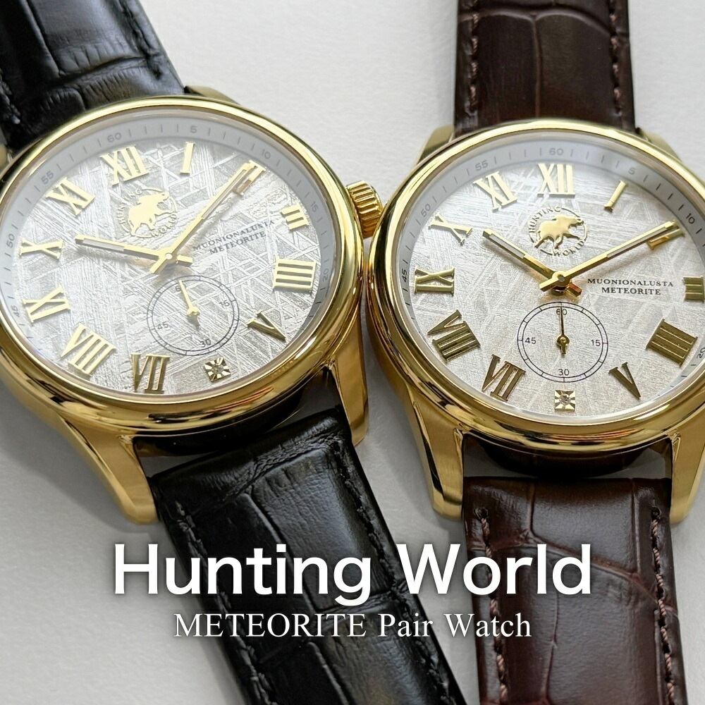 ハンティングワールド ペアウォッチ お揃い カップル 夫婦 プレゼント 腕時計 メテオライト 隕石 HUNTING WORLD 革ベルト Dバックル 高級腕時計 ブランド腕時計 ペアギフト 成人 卒業