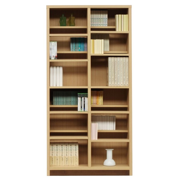 ブックシェルフ 本棚 幅90cm ナチュラル 可動棚板16枚付き 雑誌 A4サイズ収納可 木目調 日本製 完成品 リビング 書斎 子供部屋