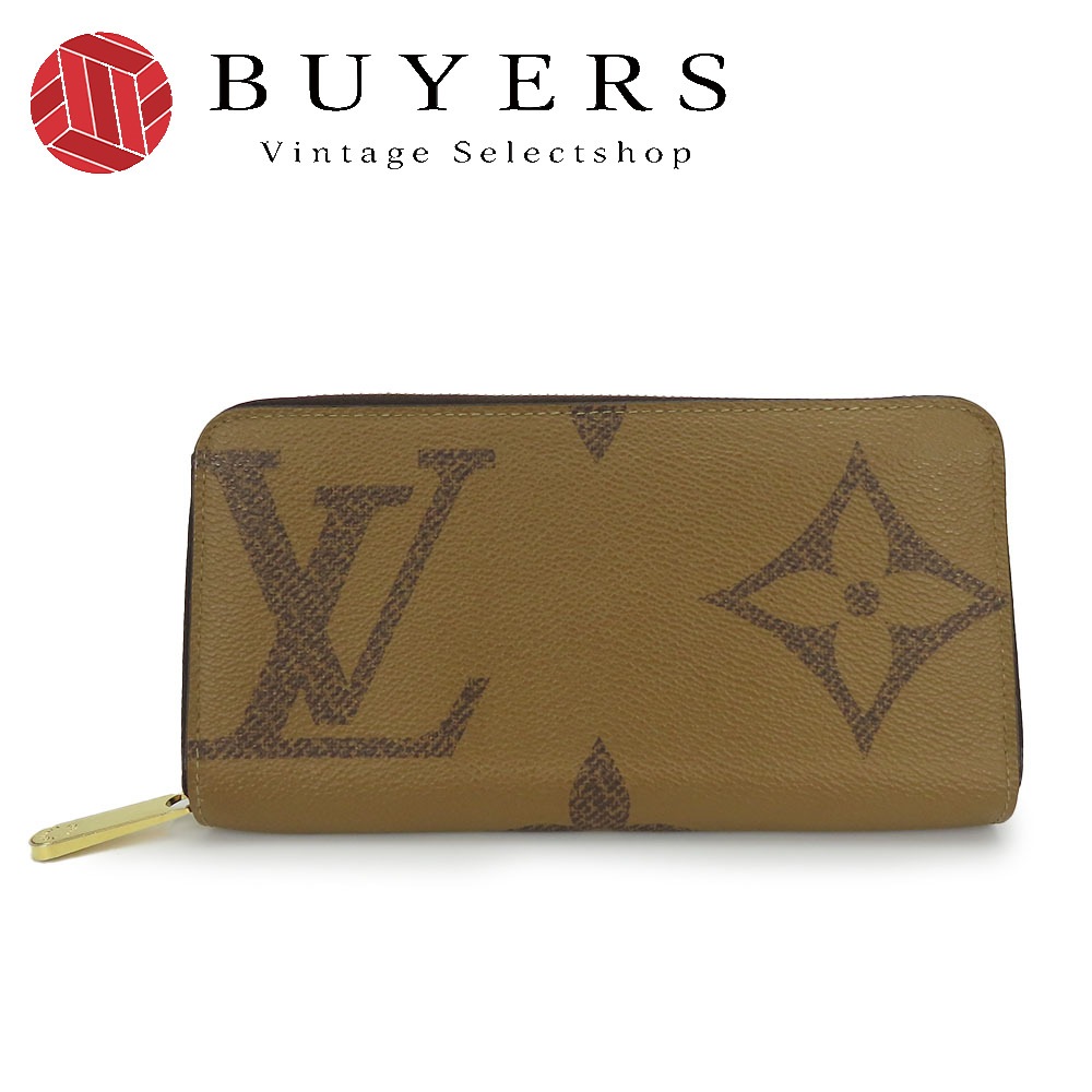 中古 長財布 ジッピーウォレット M69353 モノグラムジャイアント リバース ブラウン ゴールド金具 普段使い 小物 ラウンドファスナー レディース 女性