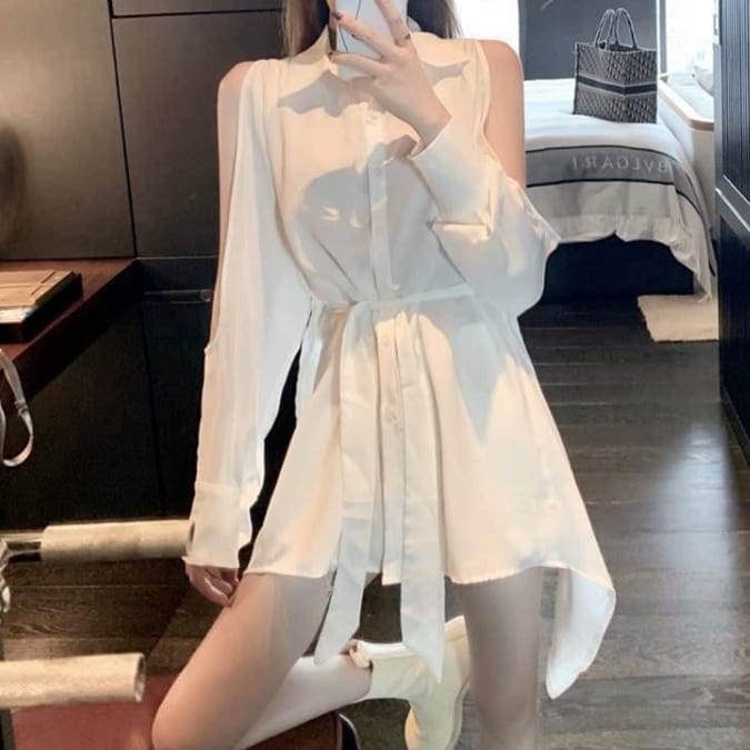 2color レディース シャツ ブラウス シアーシャツ シアー 襟付き 襟あり 長袖