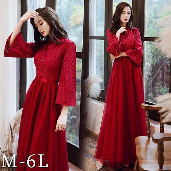 品質保証ドレス 大人 ピアノ 発表会 演奏会用ドレス ロングドレス 演奏会 イブニングドレス 結婚式 母親 ピアノ発表会 中学生 パーティードレス 発表会ドレス 赤 高校生 大きいサイズ コンクール