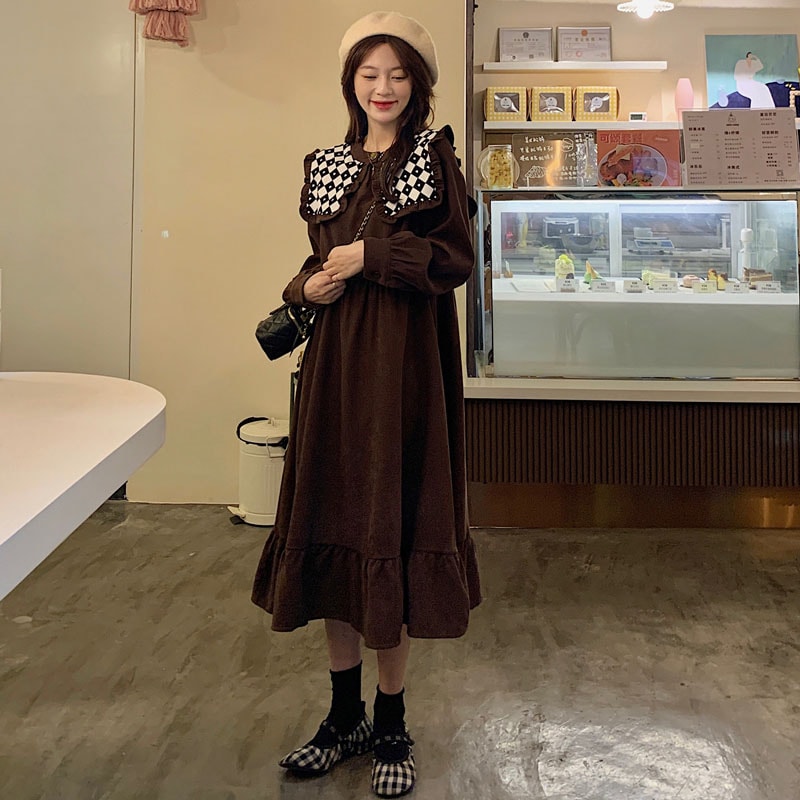 ワンピース フレアワンピース ミモレ ミモレ丈 袖あり 長袖 フレア かわいい 大人可愛い きれいめ 大人 上品 おしゃれ レトロ ラブリー キュート ガーリー チェック柄 格子柄 秋 冬 10代