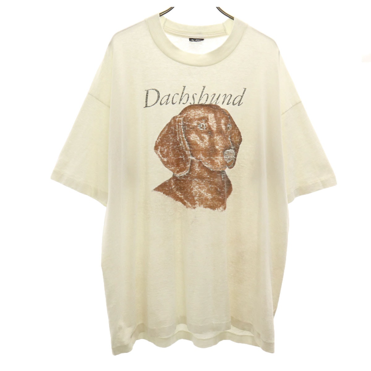 OLD オールド 90s USA製 ダックスフンド プリント 半袖 Tシャツ XL ホワイト シングルステッチ 犬 メンズ 古着
