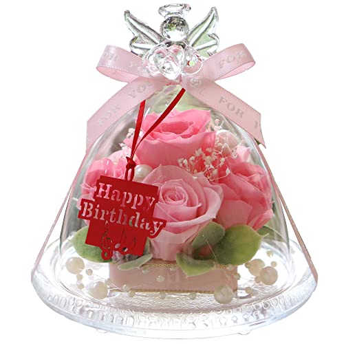 プリザーブドフラワー IPFA ガラスドーム エンジェル プレミアム (ピンク/バースデーモデル) 結婚祝い 誕生日プレゼント 退職祝い フラワ