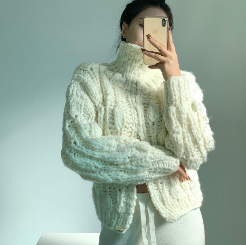 ウールケーブルニットジップアップ (2color)