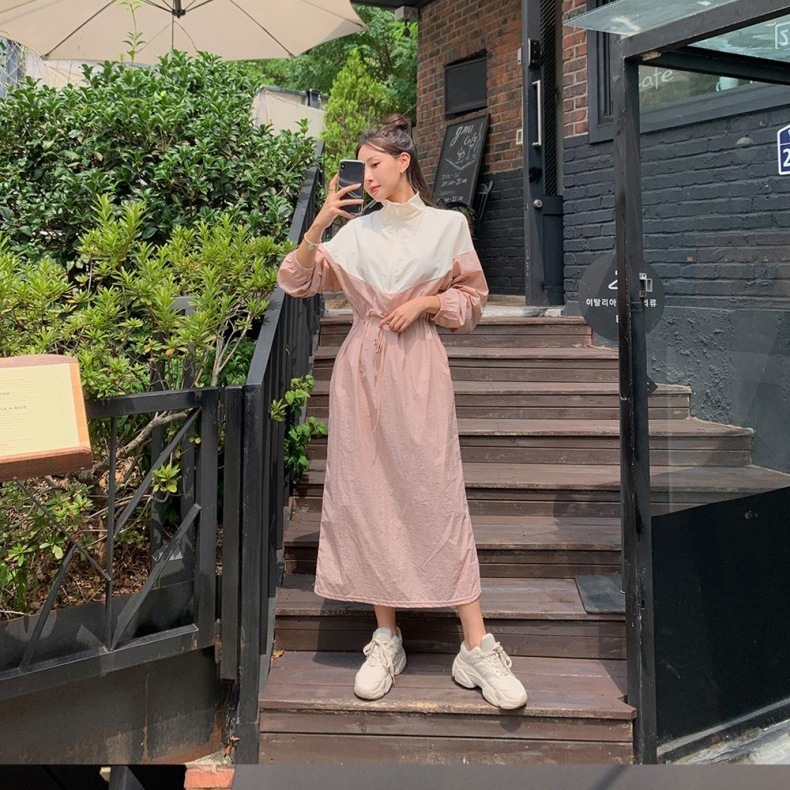 ワンピース ロング ロング丈 長袖 Vネック 襟付き スタンドカラー ウエストマーク ウエストリボン 切り替えデザイン 薄手 大人可愛い カジュアル 大人 上品 おしゃれ お洒落 大人女子 こなれ感