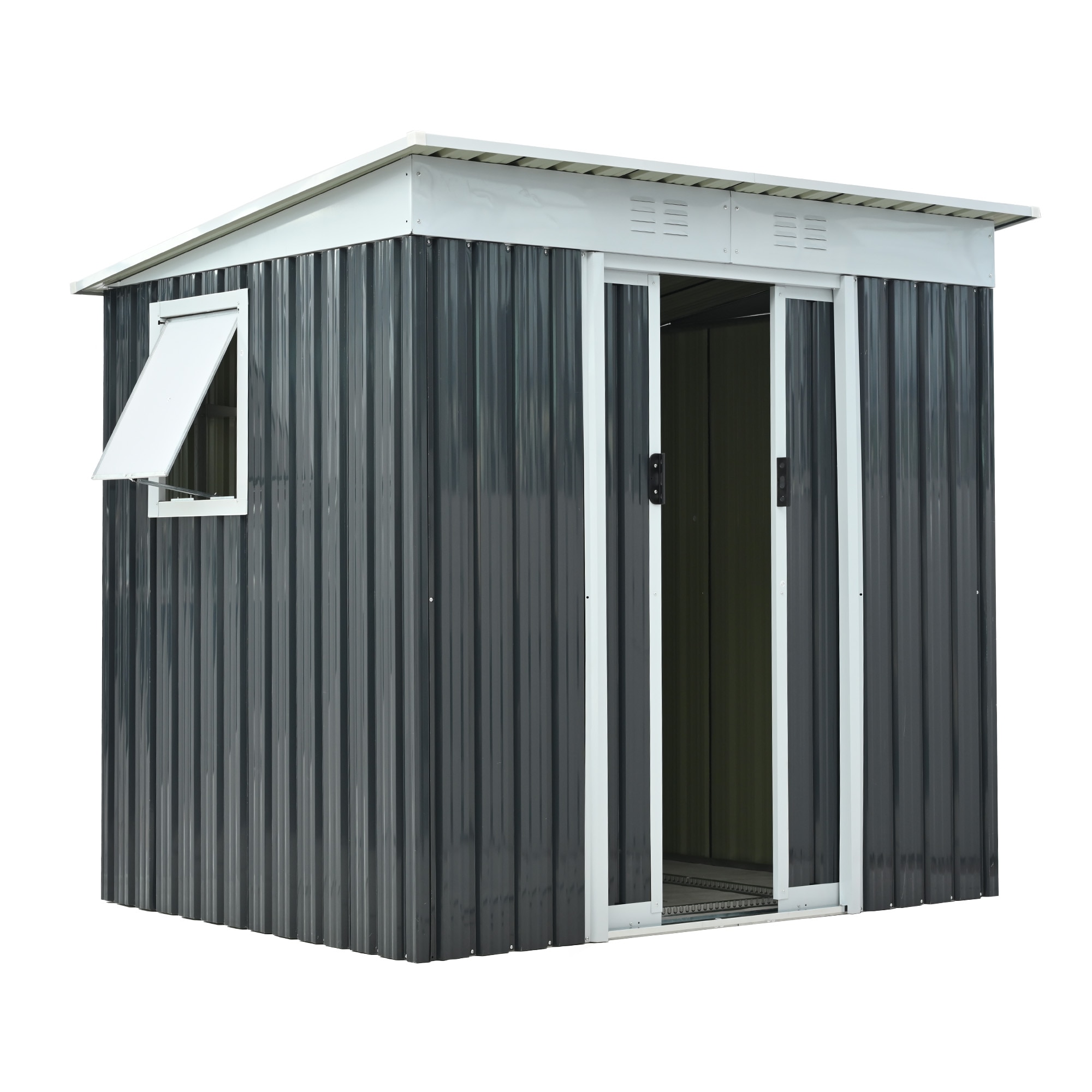 [国内即発送]物置 屋外 スチール 倉庫 床材補強フレーム付き 戸外収納庫 W194cm*D152cm*H174cm　 物置き おしゃれ 大型 収納庫 屋外物置 防さび ベランダ 防水【可動棚&すべり