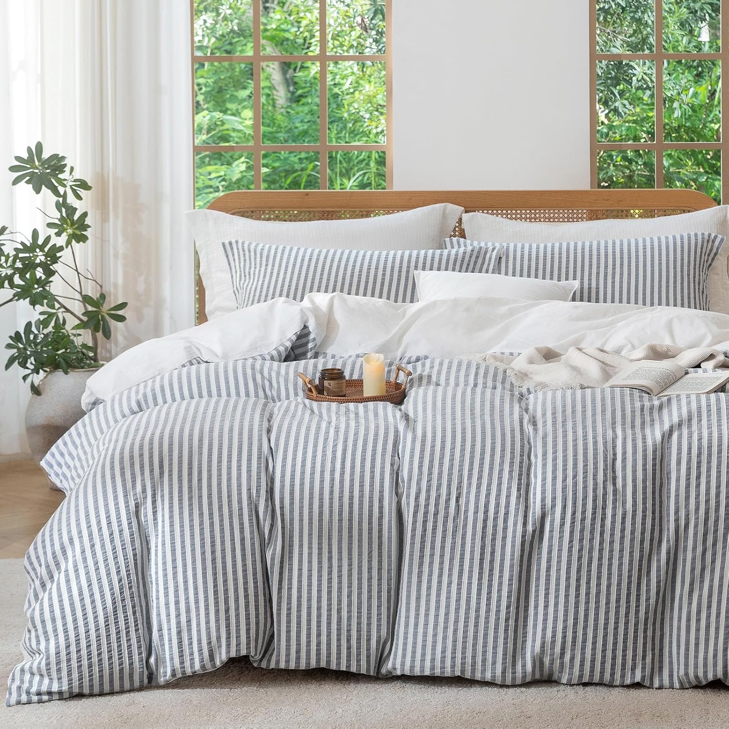 MILDLY 寝具カバーセット 布団カバーセット おしゃれ 綿100% 4点セット シングル ミストブルー ソフト肌触り ジャカードで洗練デザイン ベッドカバー ベッドカバーセット 自用・来客用・