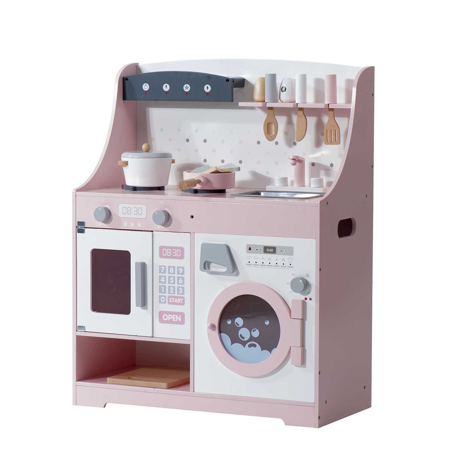 【日本国内出荷-3日で配達】かわいいおままごとキッチン 木製知育玩具 誕生日 台所 洗濯機 調理器具付 食材 コンロ ミニキッチン 子供のおもちゃキッチン 子供の日の誕生日プレゼントDJYC10 10,252円