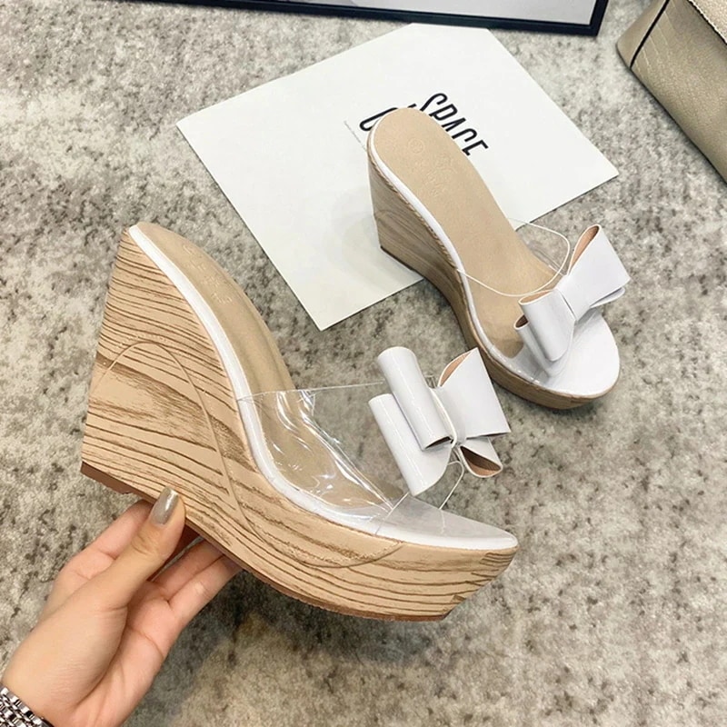 在庫処分　即納　35 ホワイト（11cmヒール ) ミュール ウェッジソール 厚底サンダル サボサンダル レディース コンフォート ビーチ 美脚ハイヒール 安定感 夏 歩きやすい 楽ちん 痛くない カ