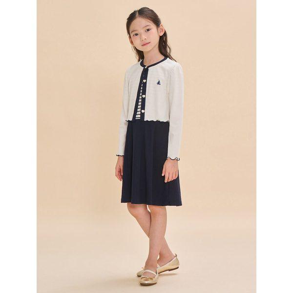 [BEANPOLE KIDS] リブ半袖ワンピース&カーディガンセット ネイビー (BI4771G02R)