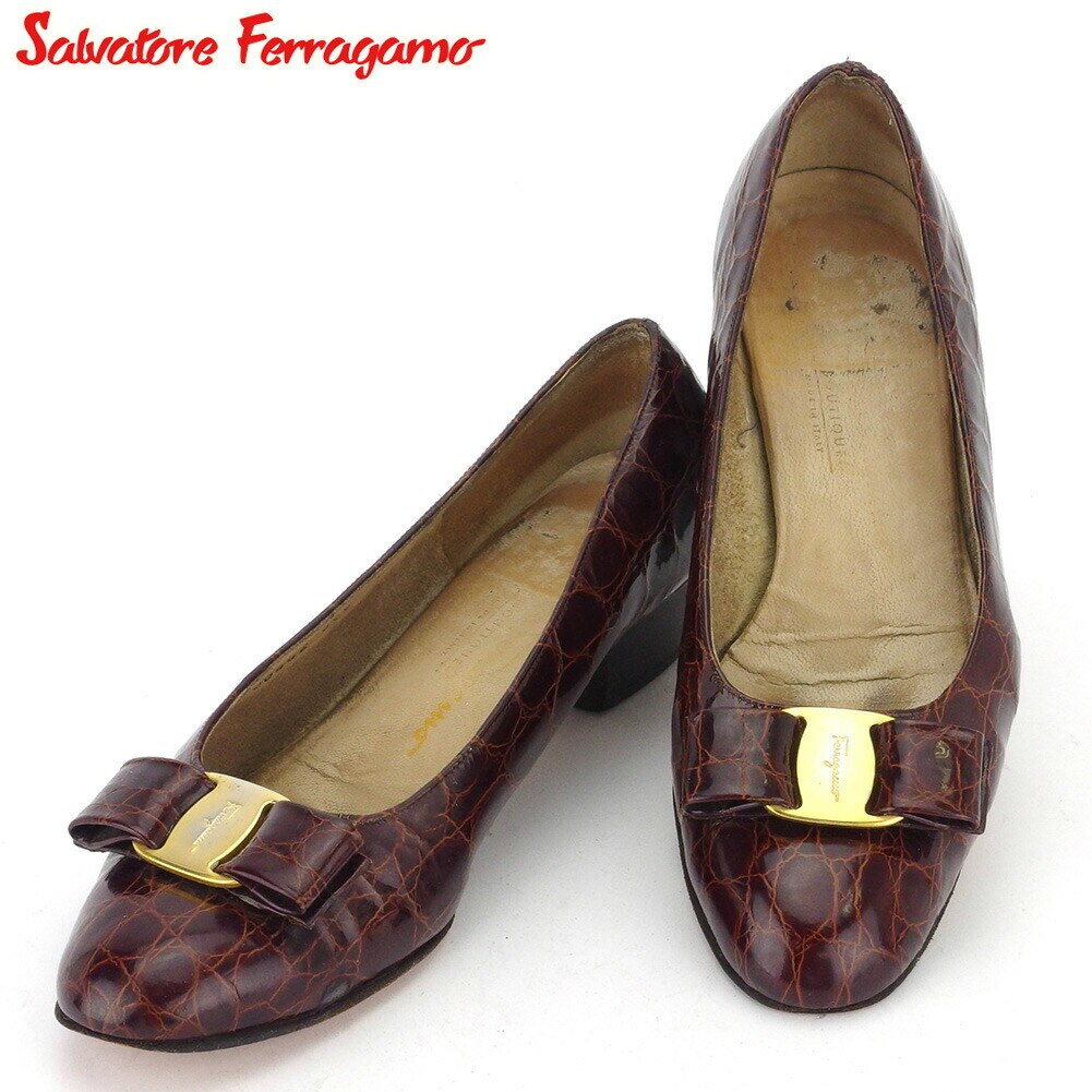 パンプス シューズ 靴 ヴァラリボン レディース #6ハーフ ブラウン 中古