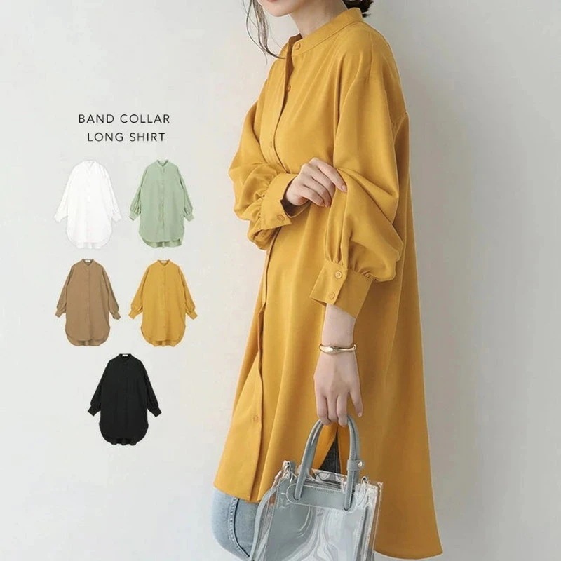 シャツワンピース ロングシャツワンピース 大きいサイズ 春 秋 ワンピース チュニックブラウス ロング ワンピース 長袖シャツ ゆったり オフィス カジュアル ビジネス 大人 無地