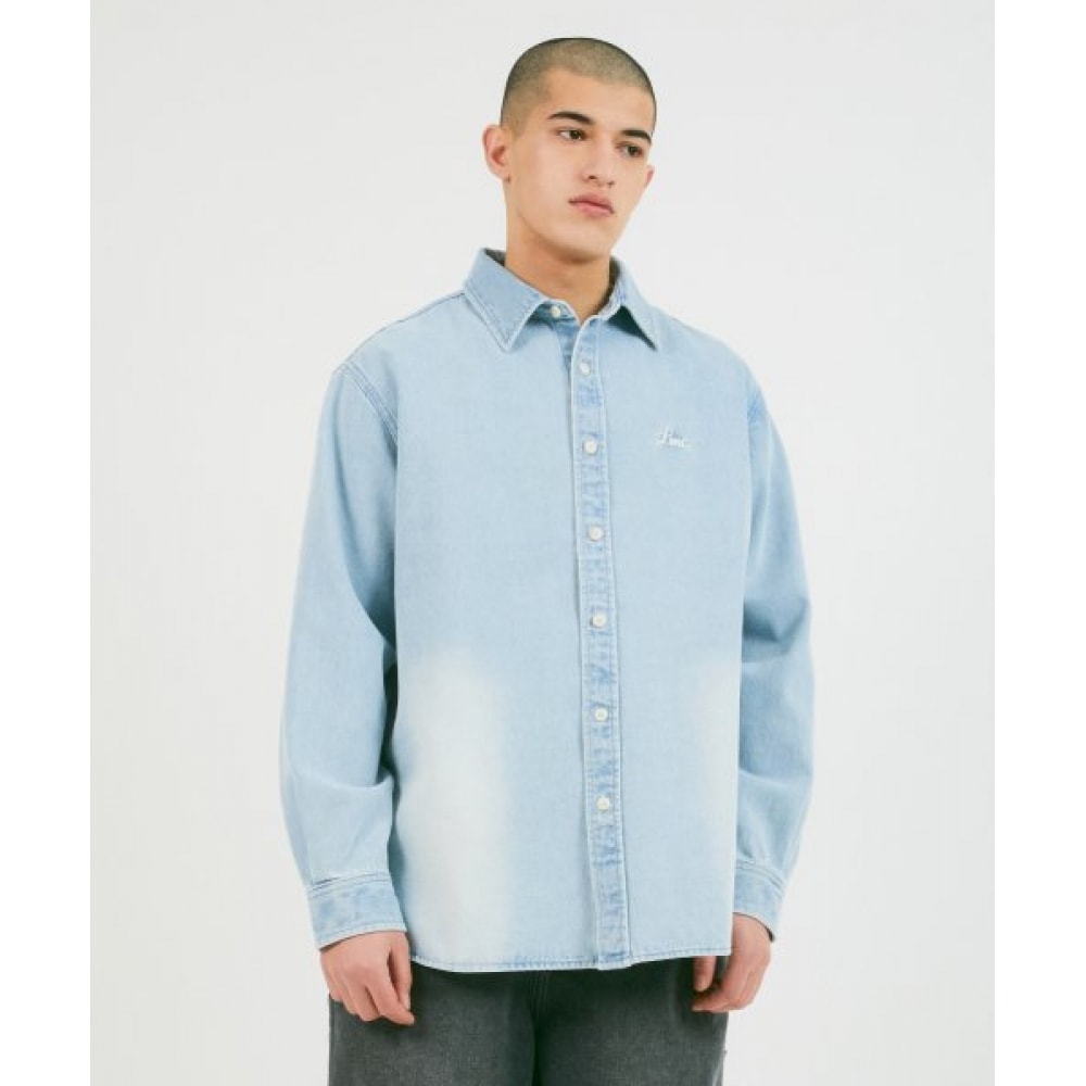 LMC (LMC) ブラッシュストライプデニムシャツライトブルー