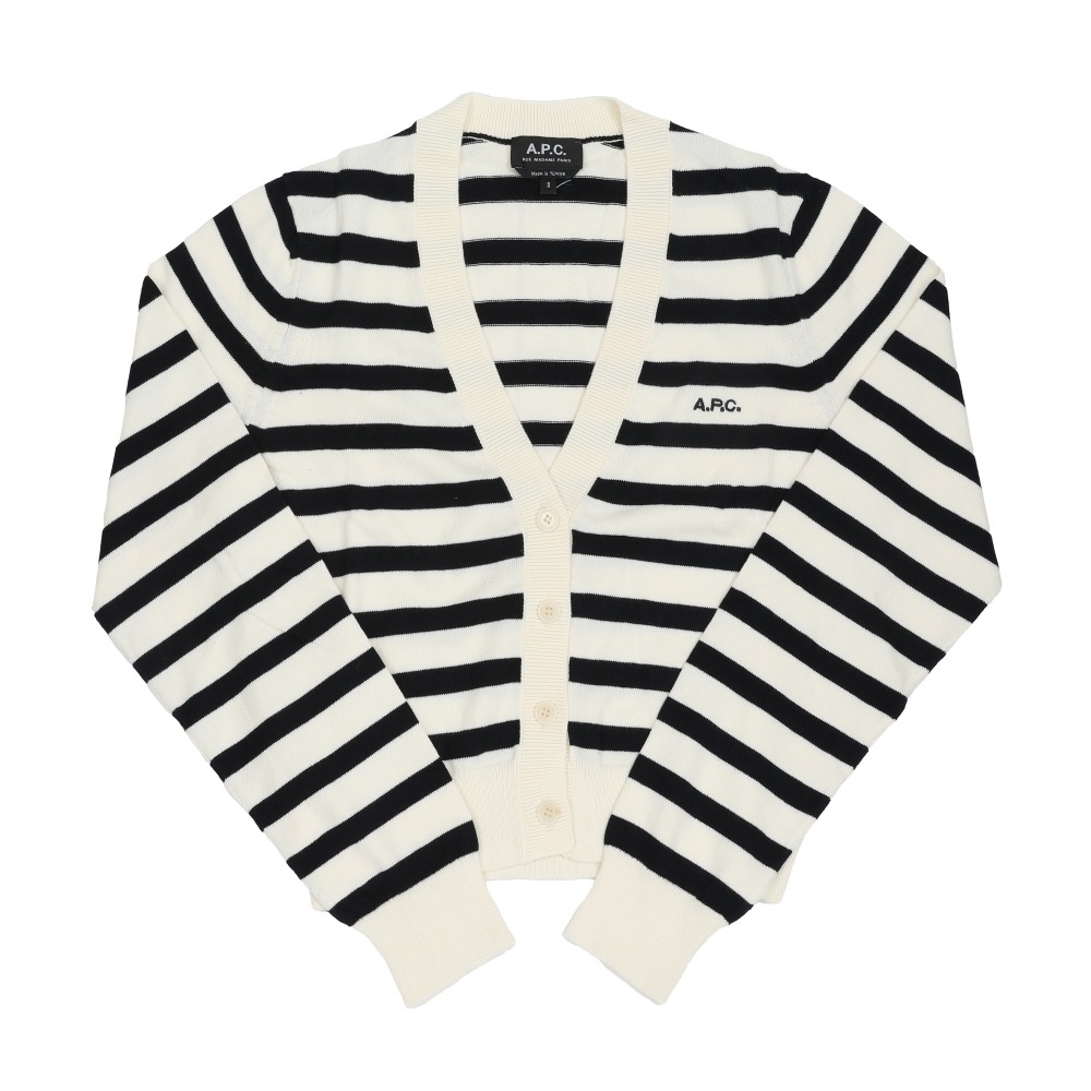 アーペーセー レディース カーディガン ガエル ストライプ Vネック OFF-WHITE/DARK NAVY F22312