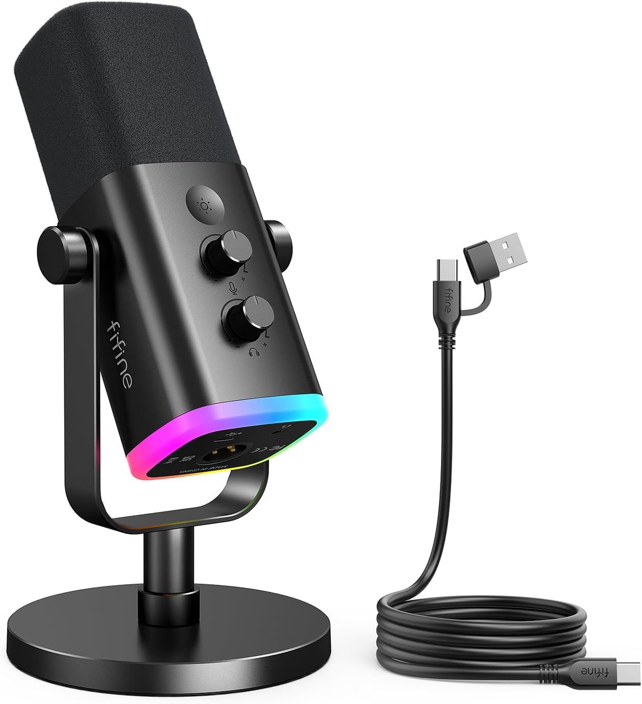 FIFINE ダイナミックマイク XLR USB接続 ゲーミングマイク 配信用 ゲーミング 単一指向性 PC パソコン プレステ ミキサー対応 ライブ配信 ゲーム実況 録音用 音量調節 ミュート機能