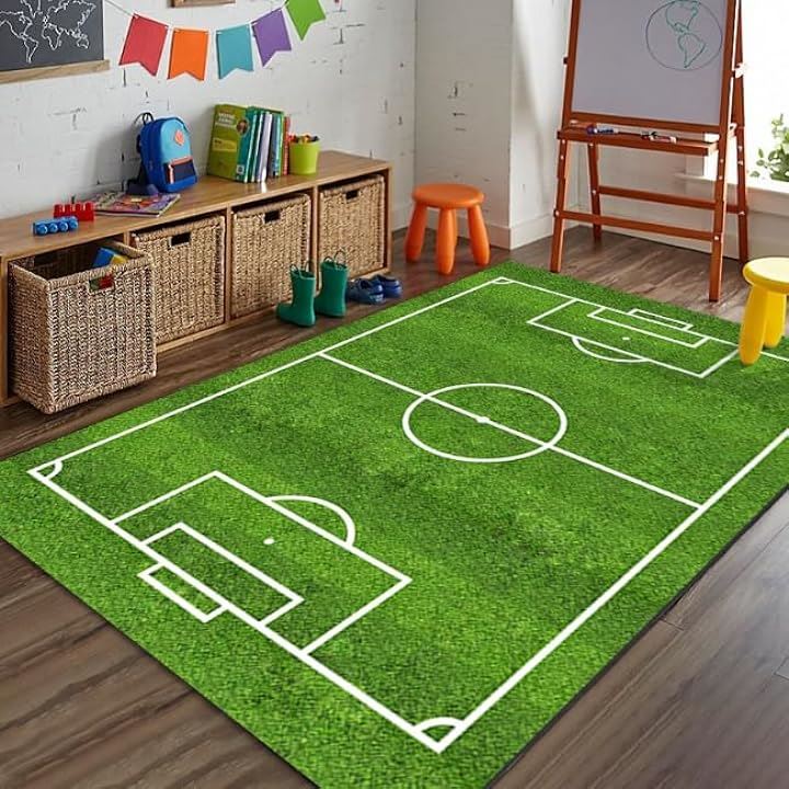 サッカー場カーペット キッズマット キッズラグ プレイマット 運動場 100x200cm(グリーン, 100x200cm)