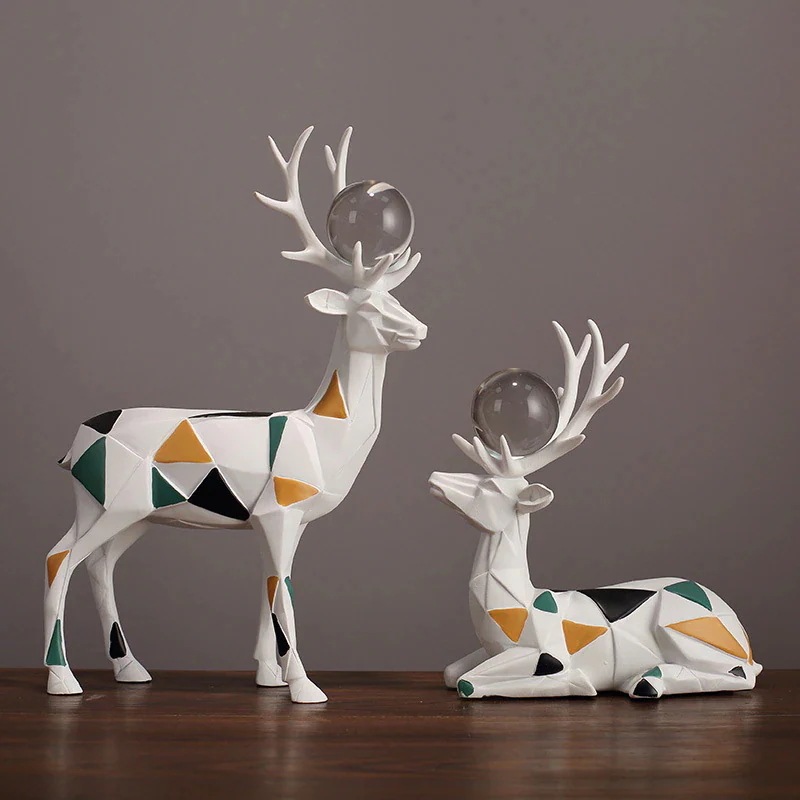 【急速出荷!】鹿の抽象彫刻オブジェ 2個セット 置物 オーナメント 装飾品 アート おしゃれ かわいい インテリア 雑貨 リビング ギフト プレゼント