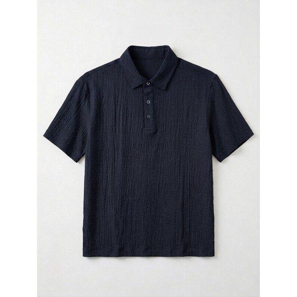 メンズ夏クリーズプリーツ生地冷感スパン涼しい半袖カラーTシャツ3色_JK