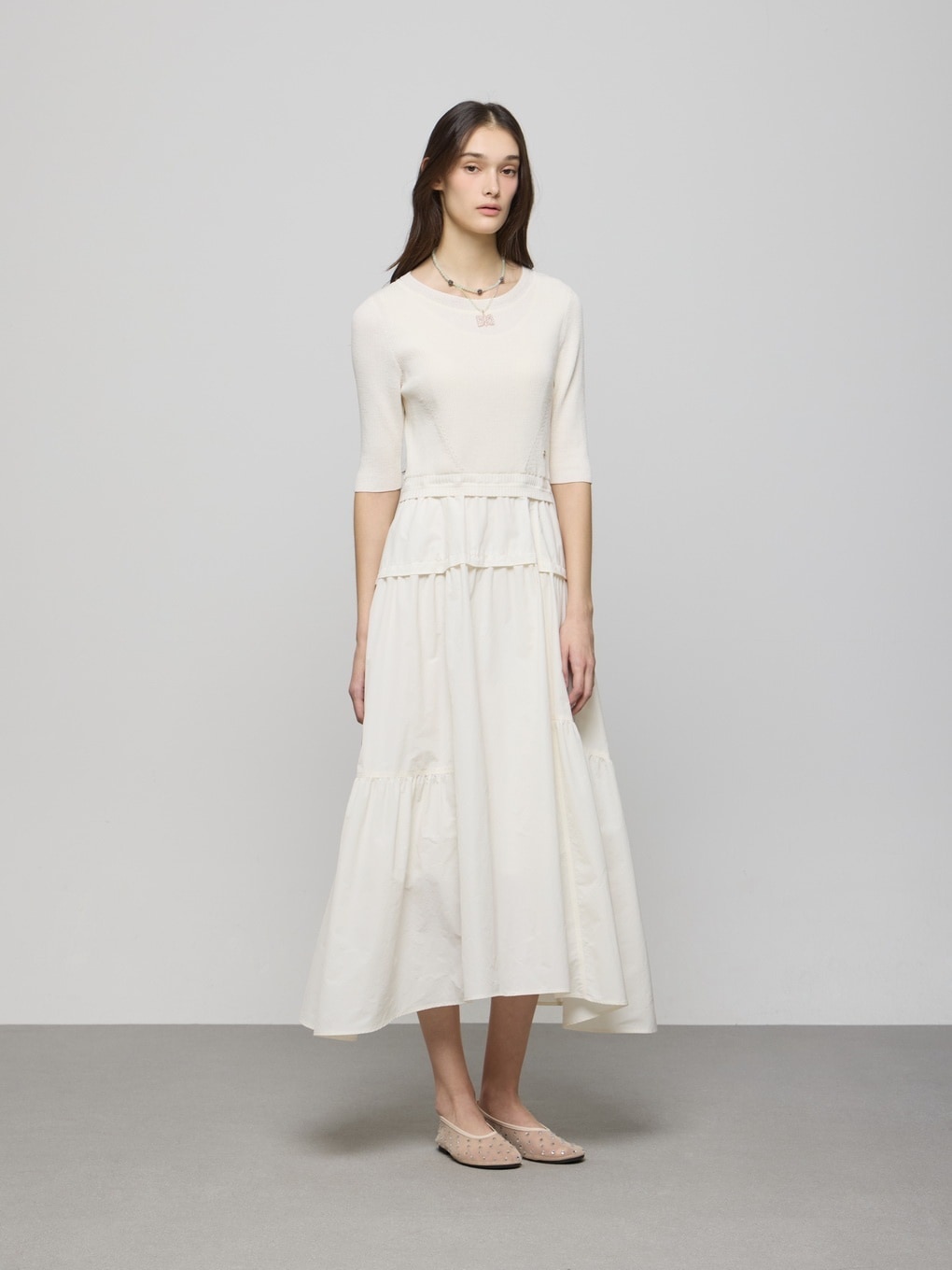 DEWL ニット ブロック フレア ワンピース