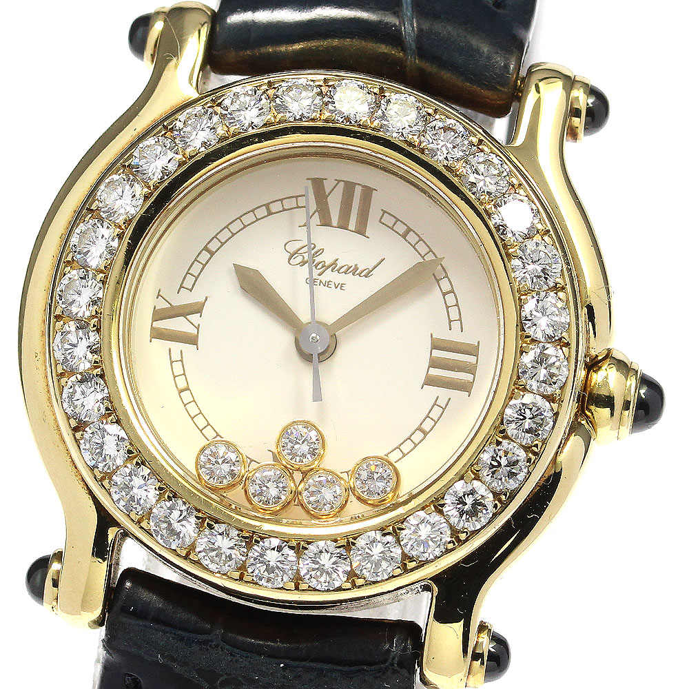 【Chopard】ショパール ハッピースポーツ K18YG ダイヤベゼル 5Pダイヤ 27/6149-23/11 クォーツ レディース_722028【中古】