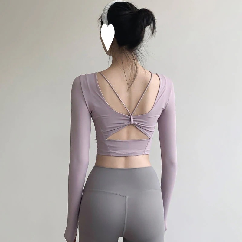 春 夏 ファッション レディースヨガウェア ヨガトップス カップ付きインナー 長袖Tシャツ 美背中高級感タイトスポーツフィットネス ピラティス トレーナー レディース ヨガウェア フィットネスウェア
